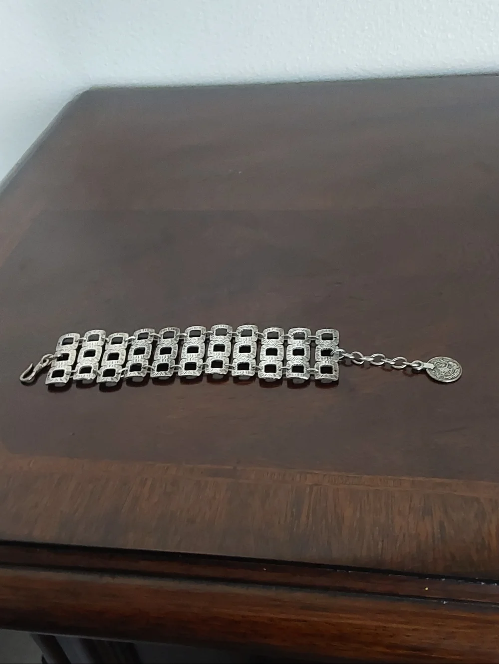 Men's Silver-Tone Link‎ Coin Dangle Bracelet
